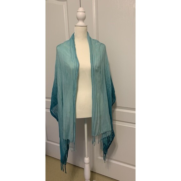 Bloomingdales Exclusive Womens Scarf Wrap Turquoise Ombre Lightweight Viscose - Picture 4 of 10